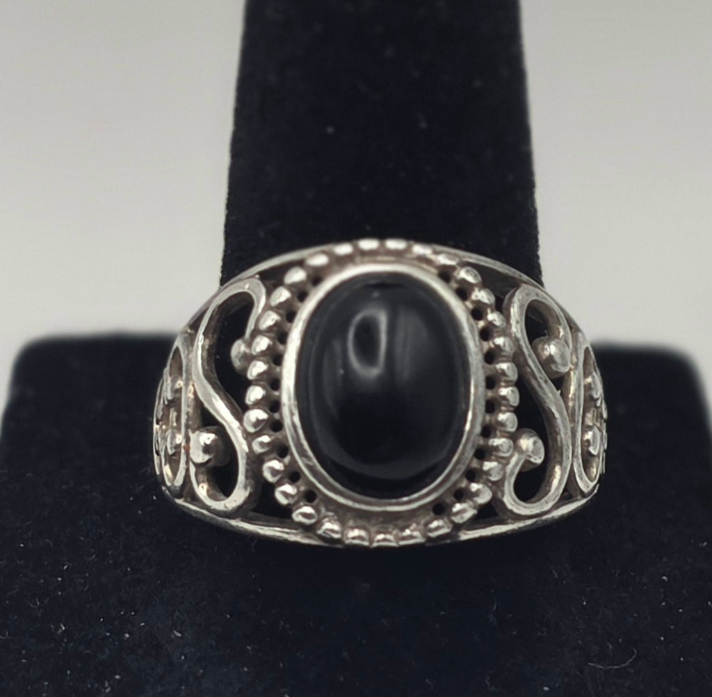 Onyx Sterling Silver 925 Filigree Ring Size 8.5