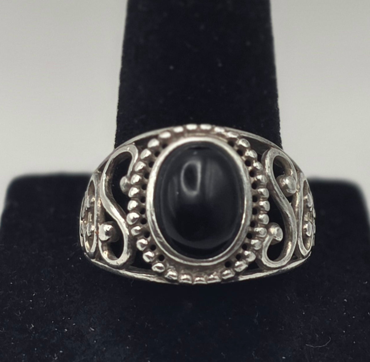 Onyx Sterling Silver 925 Filigree Ring Size 8.5