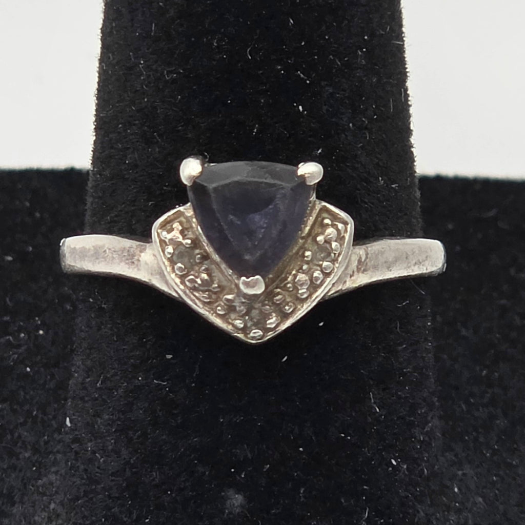 925 Sterling Silver Trillion Sapphire Ring 2.15g Blue Gemstone Accent Ring