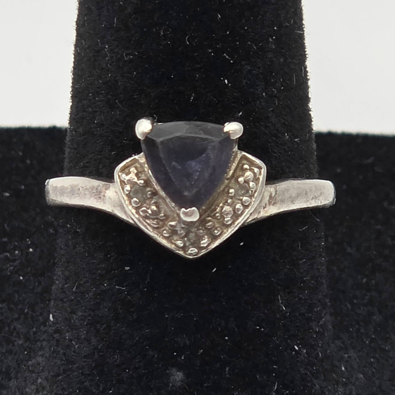 925 Sterling Silver Trillion Sapphire Ring 2.15g Blue Gemstone Accent Ring
