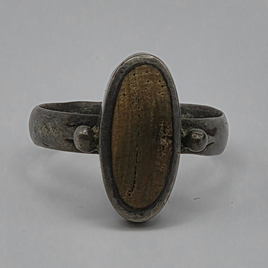 925 Sterling Silver Petrified Wood Cabochon Ring Size 4.5 2.50g Vintage