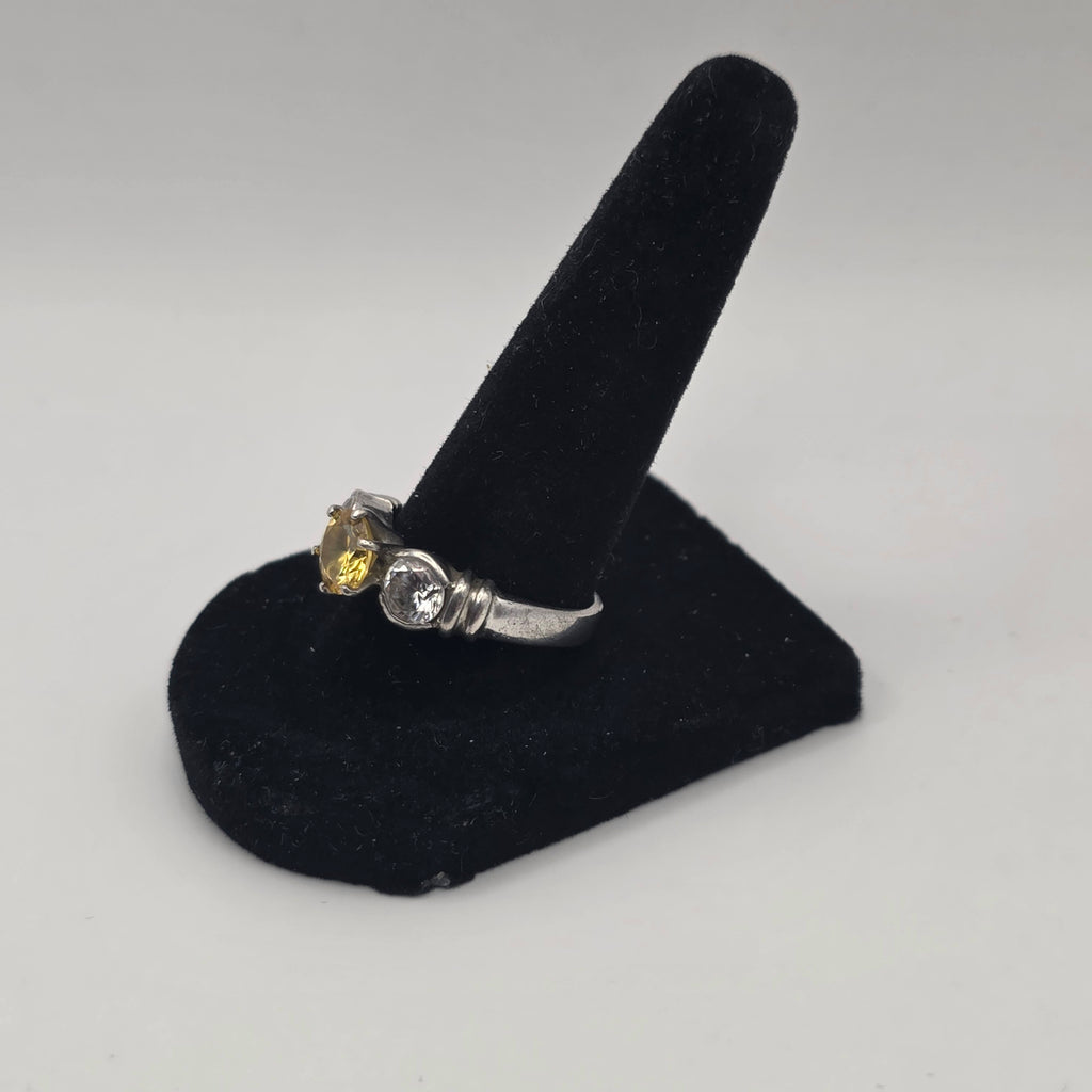 925 Sterling Silver Canary Yellow CZ Three Stone Trilogy Ring Size 9 4.62g
