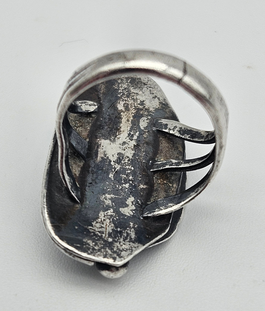 Red Coral Navajo Feather Sterling Silver Ring