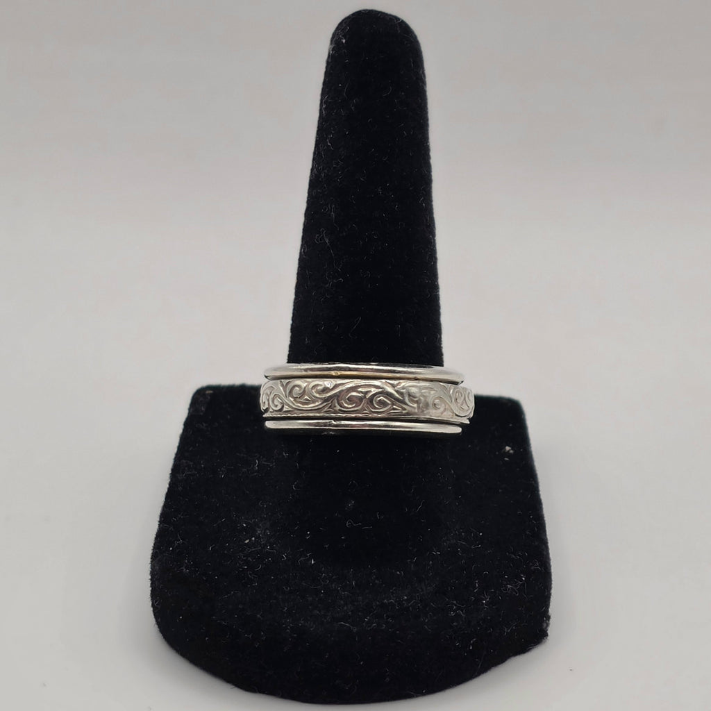 Mexico 925 Sterling Silver Spinner Fidget Ring Scroll Design Size 8 7.83g