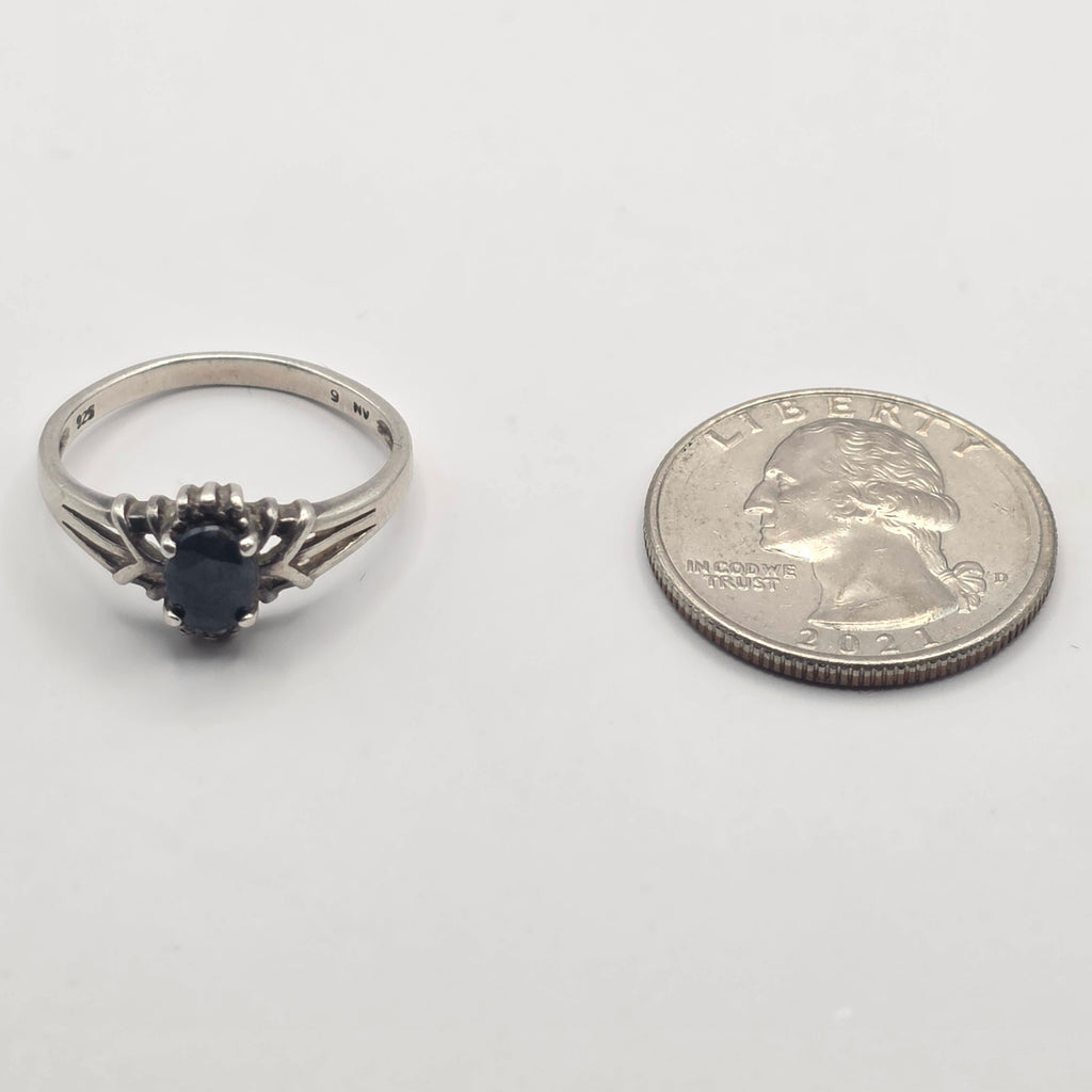 Oval Blue Sapphire 925 Sterling Silver Ring Size 8.5