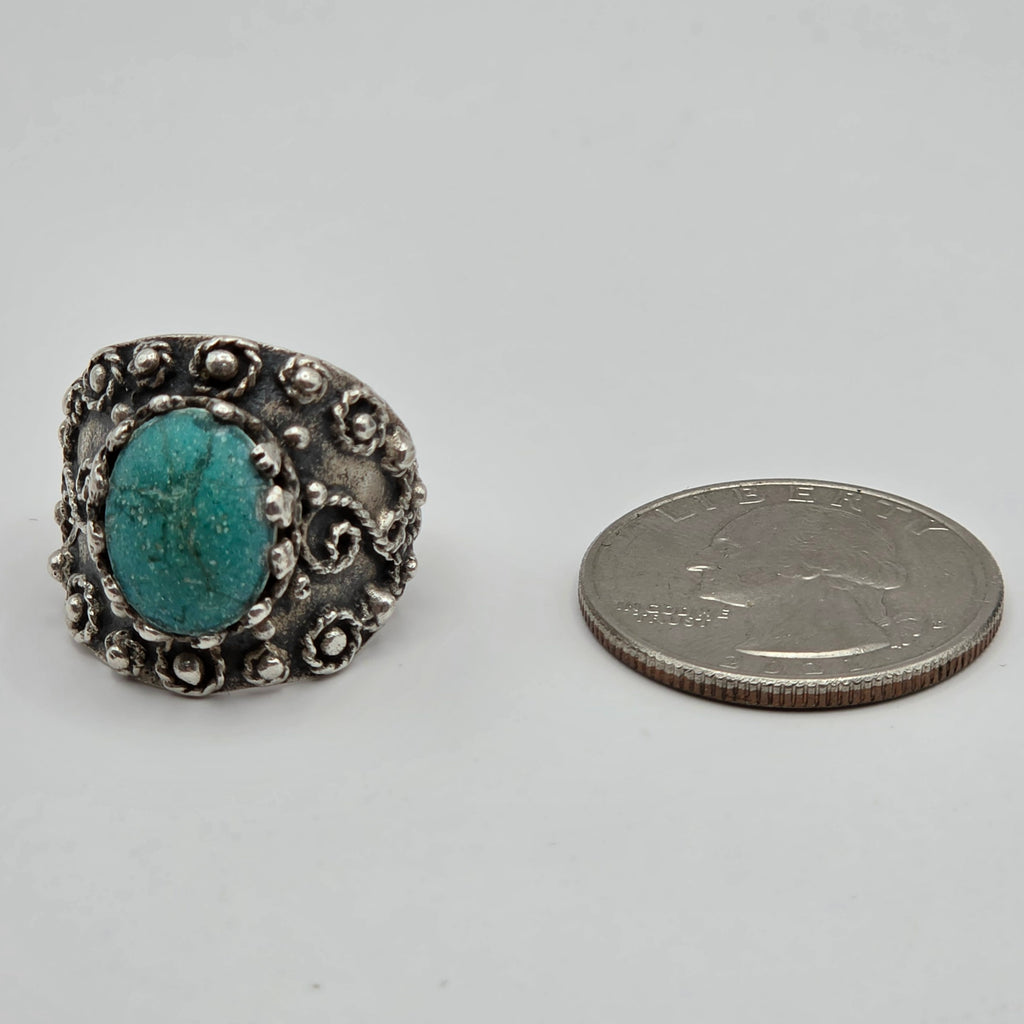 Vintage 925 Sterling Silver Turquoise Ring Size 7 7.23g Damaged Scrap Repair