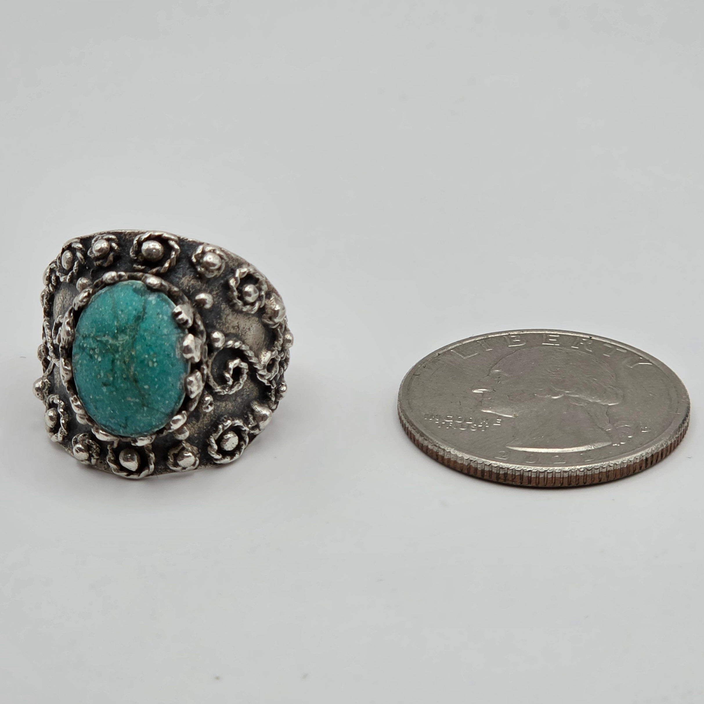 Vintage 925 Sterling Silver Turquoise Ring Size 7 7.23g Damaged Scrap Repair