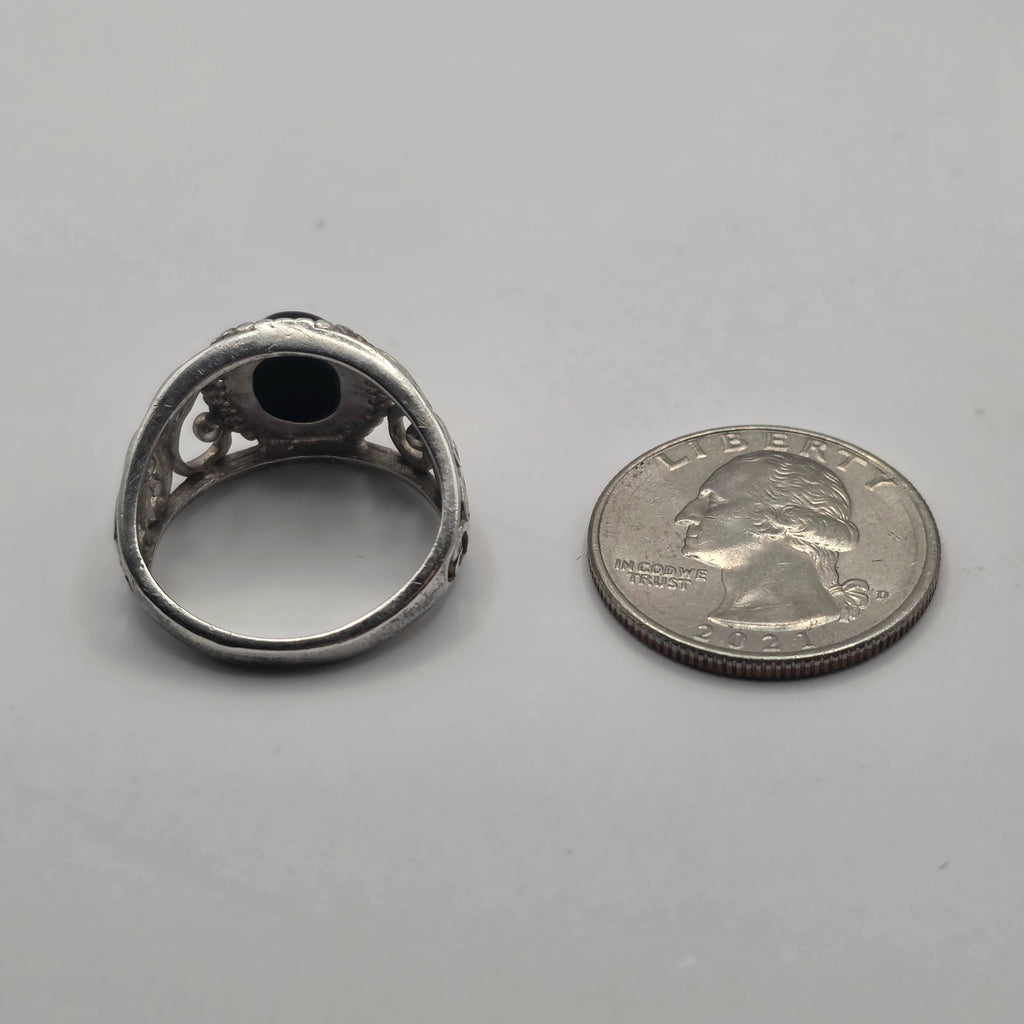 Onyx Sterling Silver 925 Filigree Ring Size 8.5