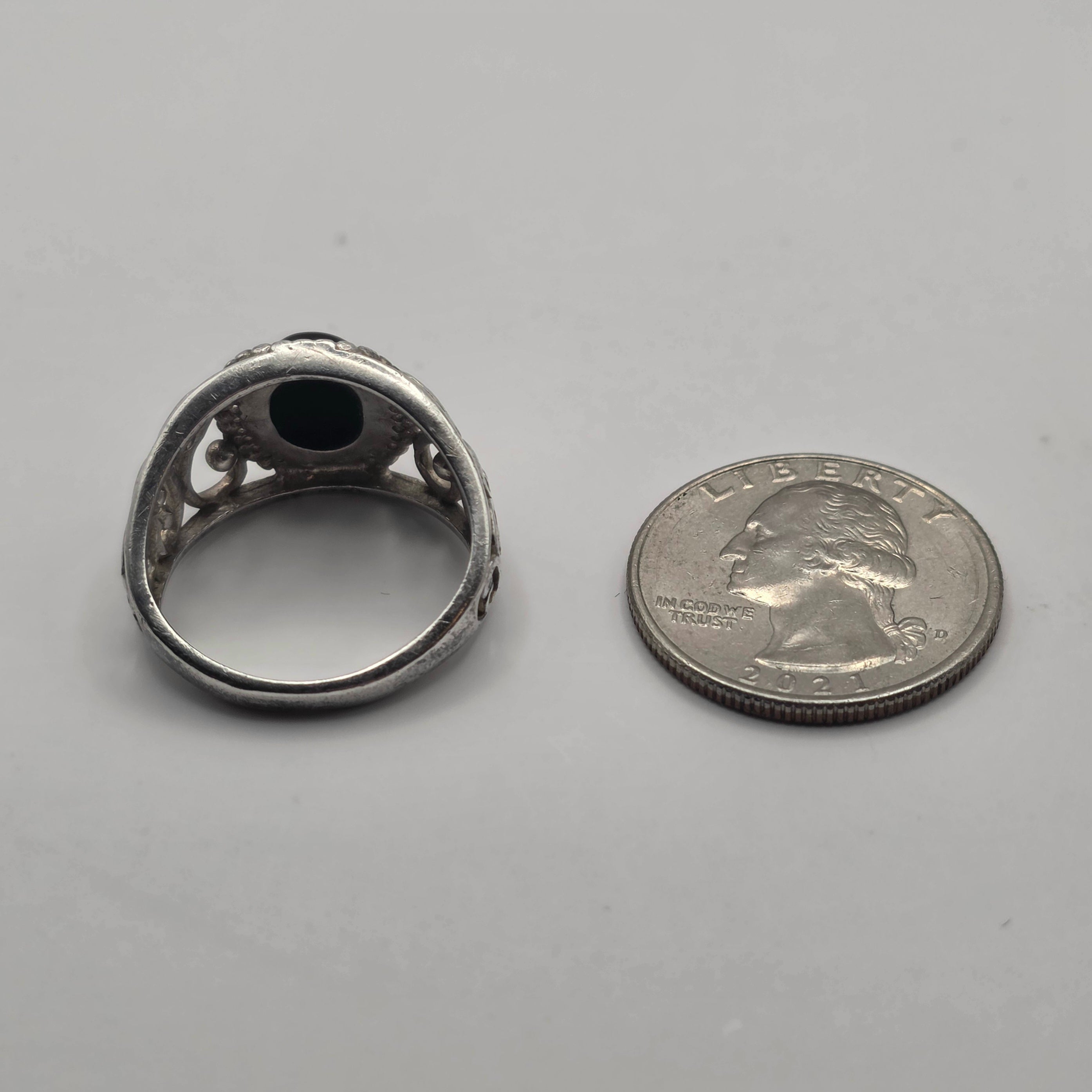 Onyx Sterling Silver 925 Filigree Ring Size 8.5