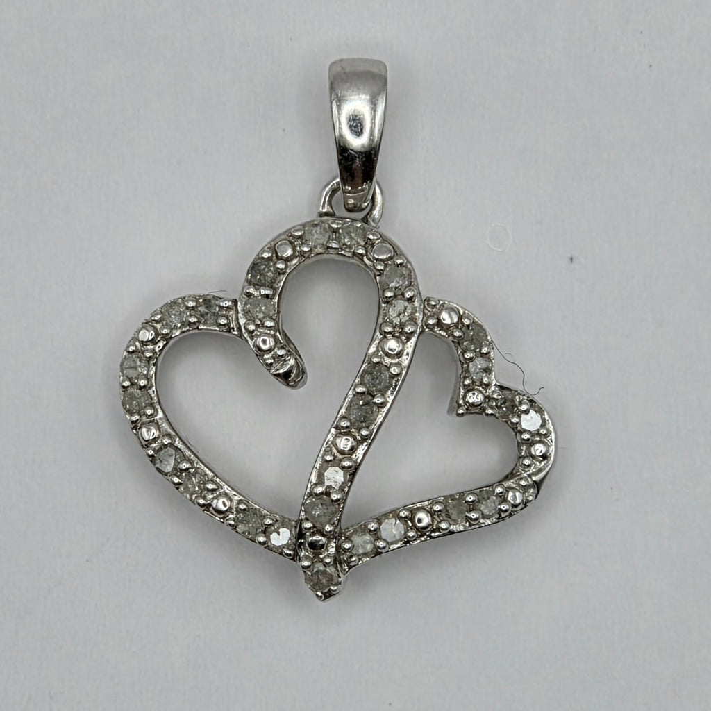 Sterling Silver 925 Diamond Double Heart Pendant – 1.58g