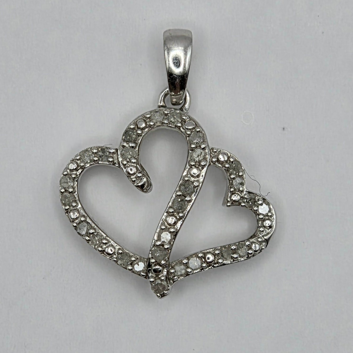 Sterling Silver 925 Diamond Double Heart Pendant – 1.58g