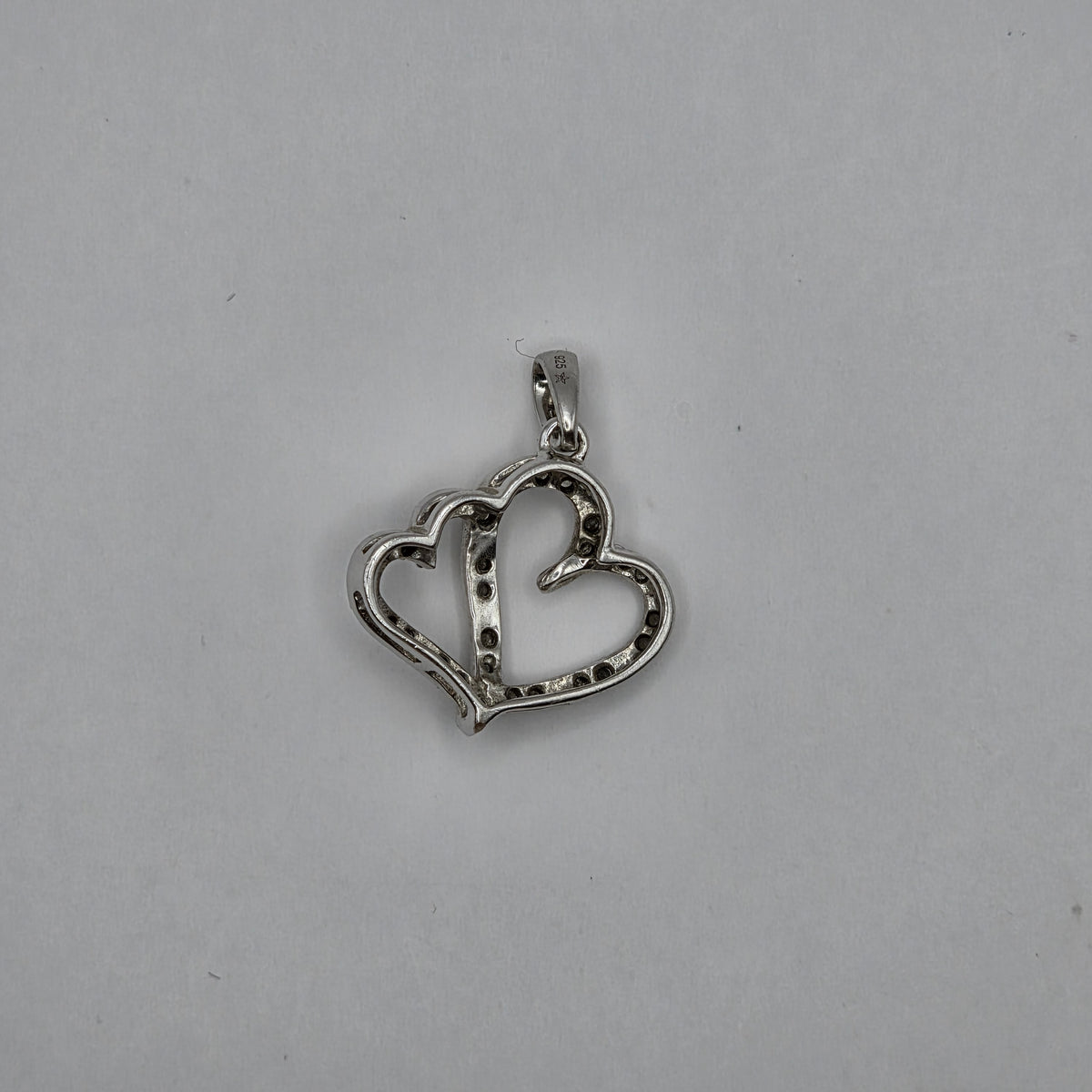 Sterling Silver 925 Diamond Double Heart Pendant – 1.58g