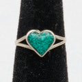 Vintage 1980s Taxco Mexico TC-154 925 Sterling Silver Malachite Heart Ring Sz 2.5