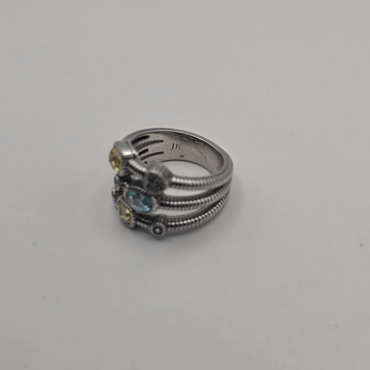 Judith Ripka Sterling Silver Sky Blue & Canary Crystal Multi-Band Ring Size 7